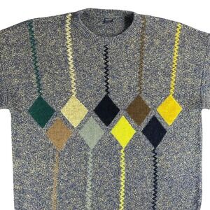 Mens Argyle Diamond Pattern‎ Knit Sweater Crew Neck Ramin Tricots Gray